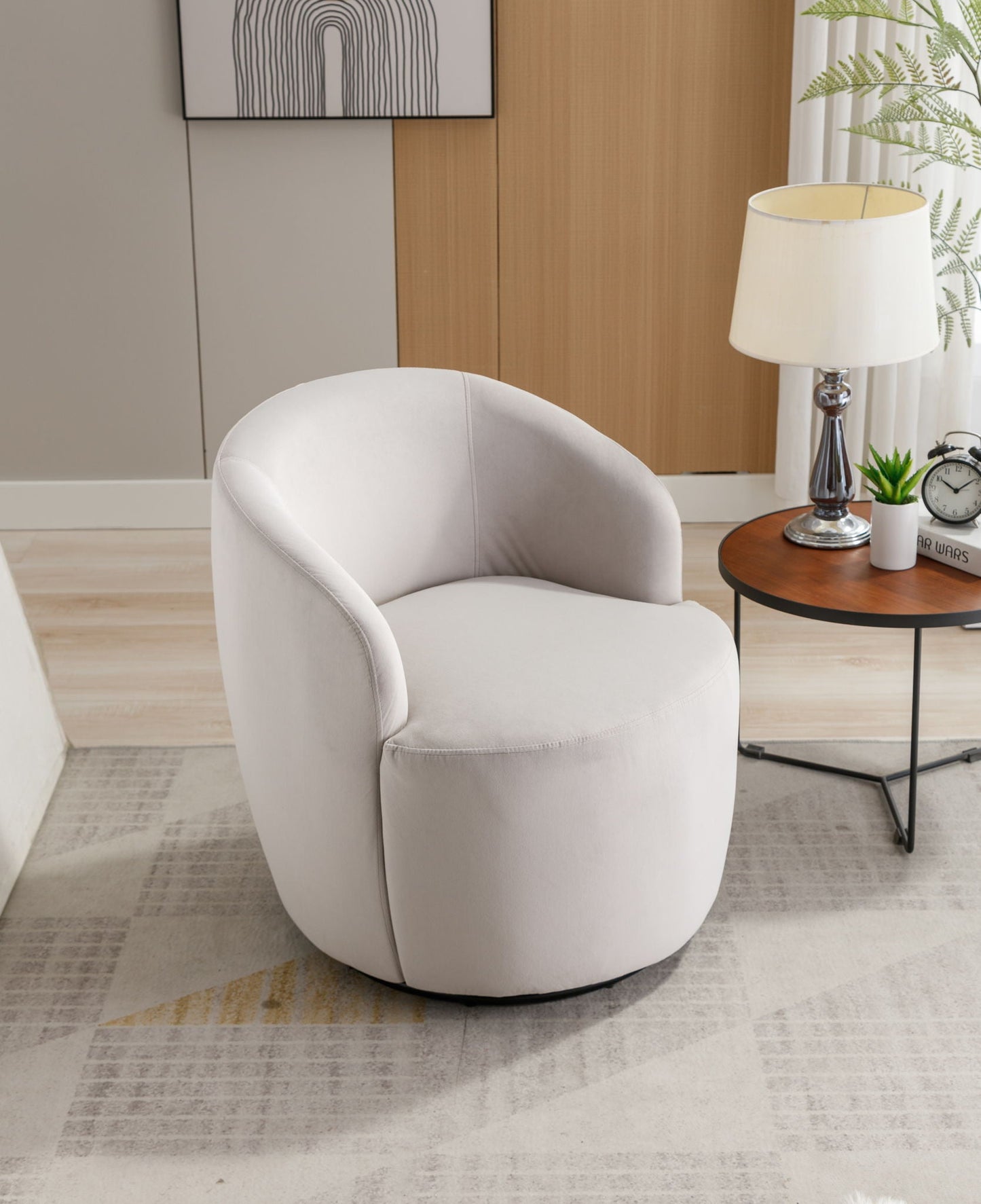 Swivel Accent Armchair Barrel Chair With Powder Coating Metal Ring
