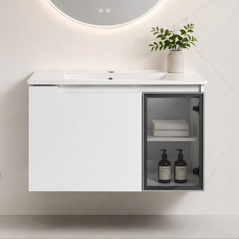 30" Wall-Mounted Bathroom Vanity With Ceramic Sink, Glossy