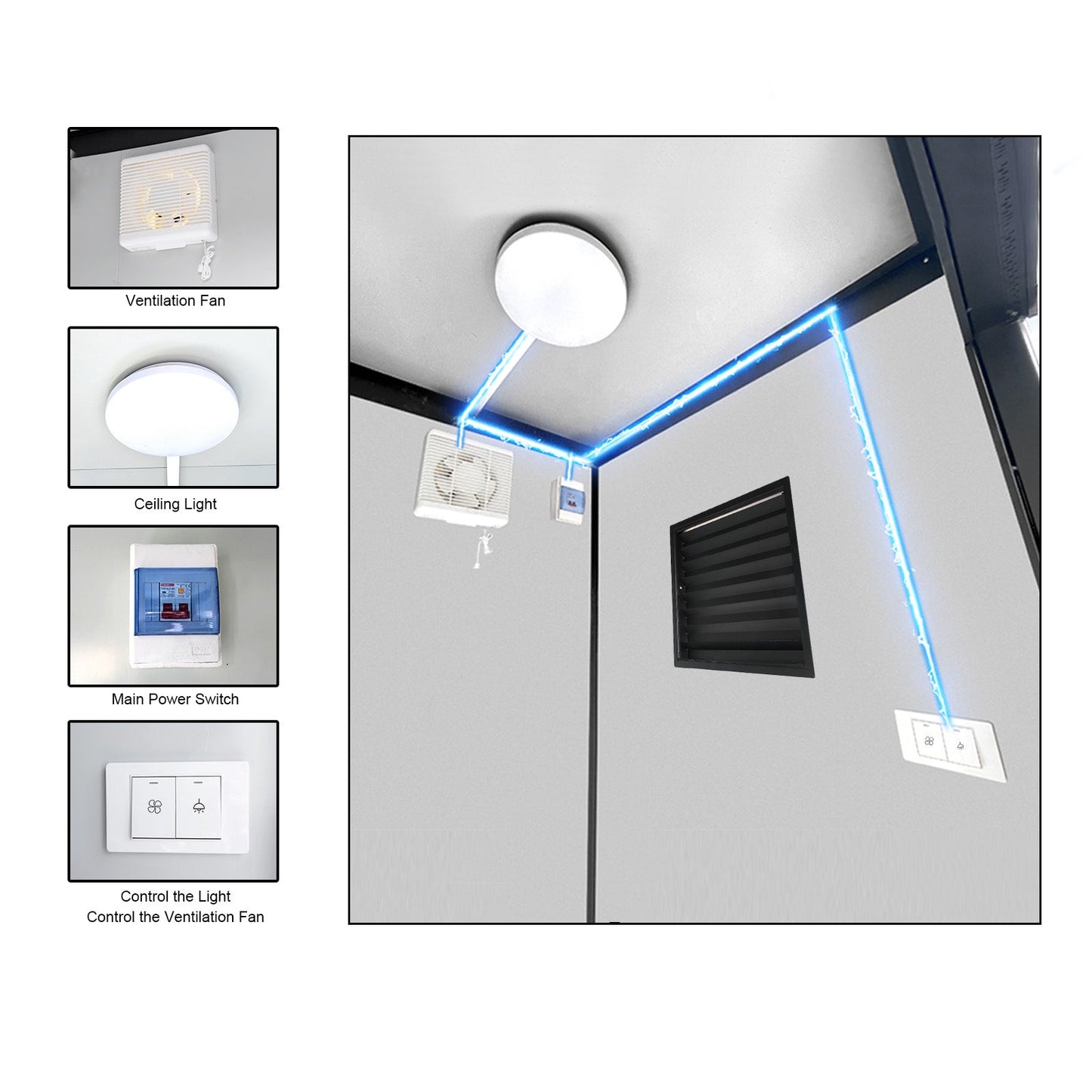 Portable Toilet Cabin - Outdoor Shower Room with Shower, Lights, Sink, and Ventilation Fan