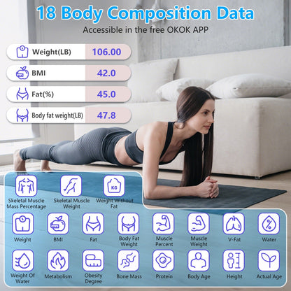 Smart Digital Scale For Body Weight High Accuracy BMI Weight Scale Full Body Composition Analysis Sync with APP 4mm Tempered Glass 397LBS Capacity LCD