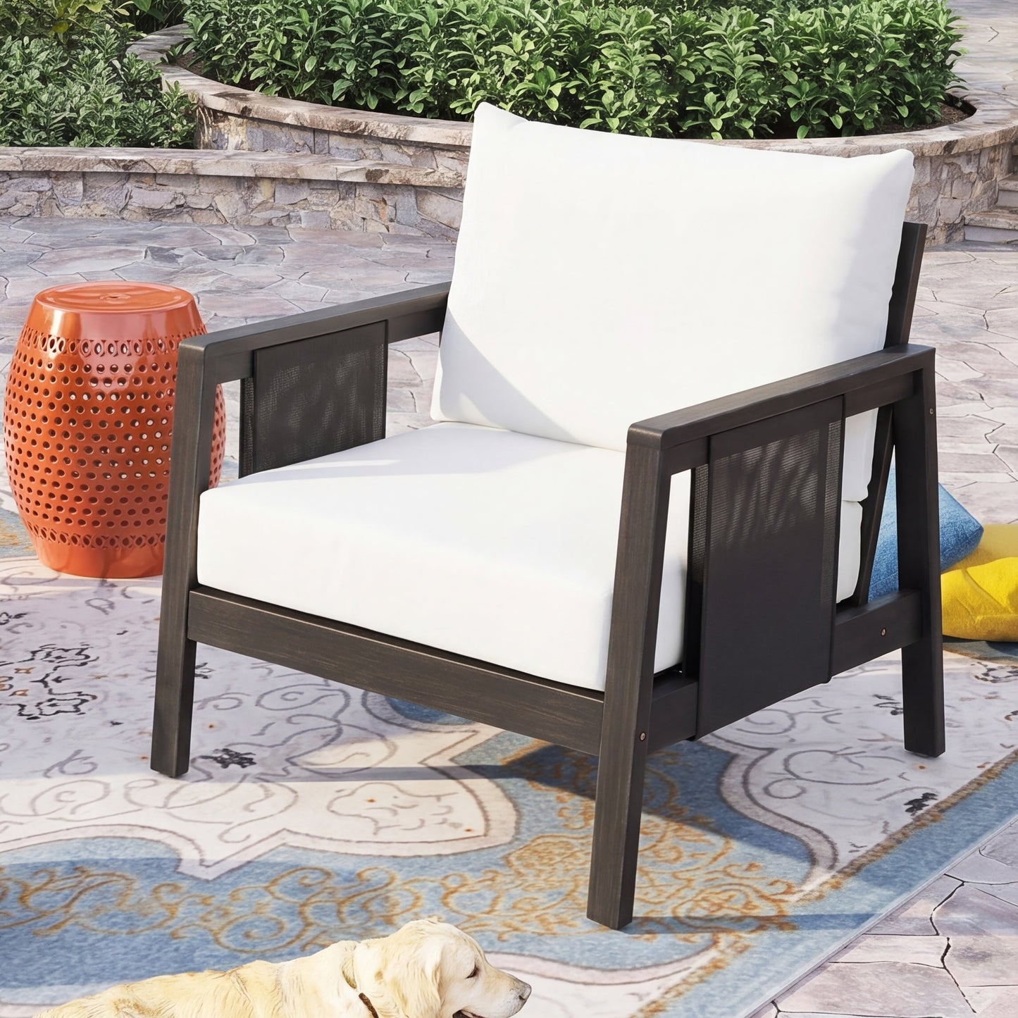 Outdoor Club Chair with Acacia Wood Frame