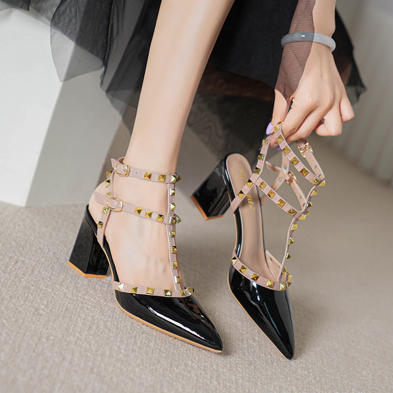 Studded High-heeled Pointed-toe Pumps In Large Sizes
