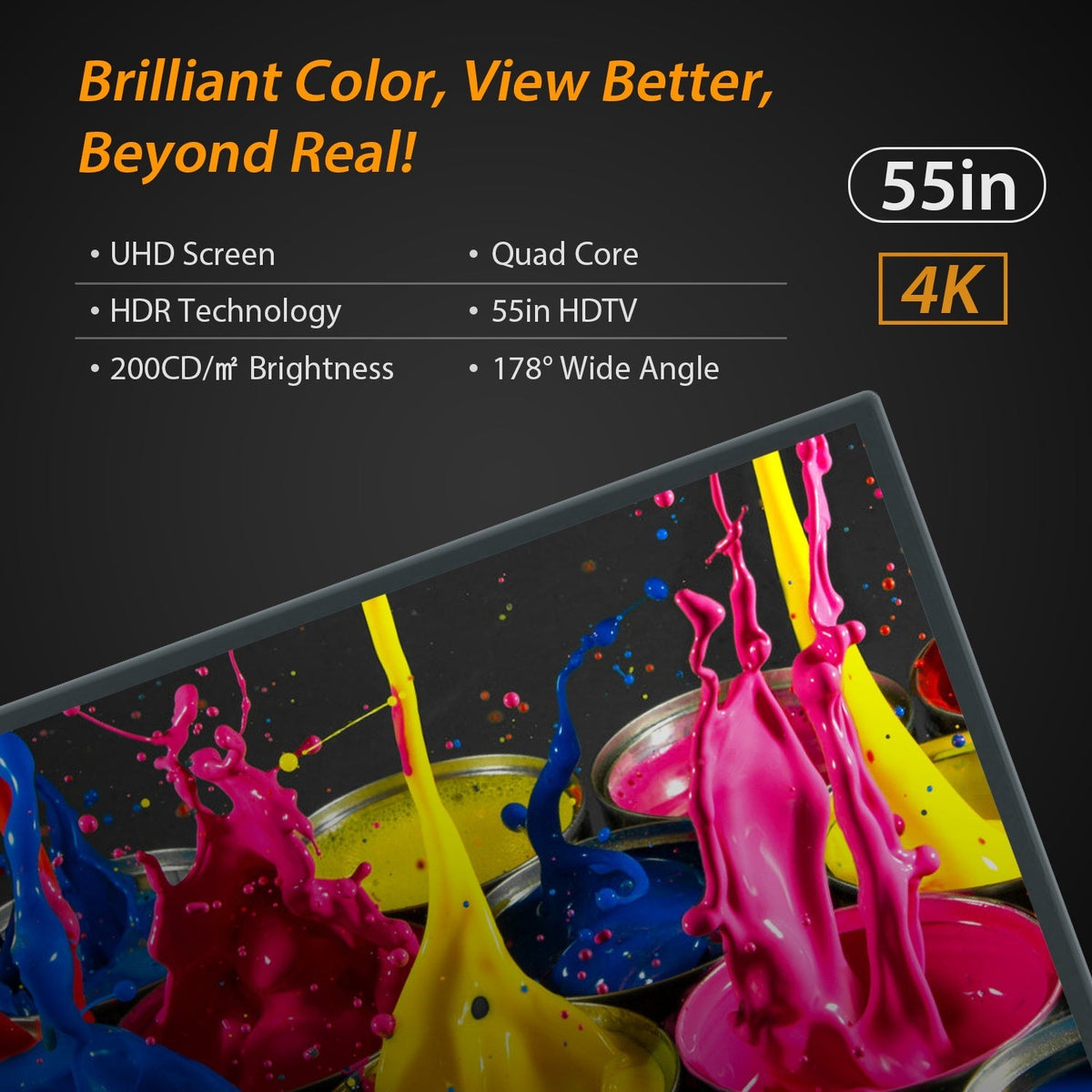 55 In 4K UHD HDR Smart LED TV 3840 2160 3 HD IN & HD OUT Ports 2 USB Ports