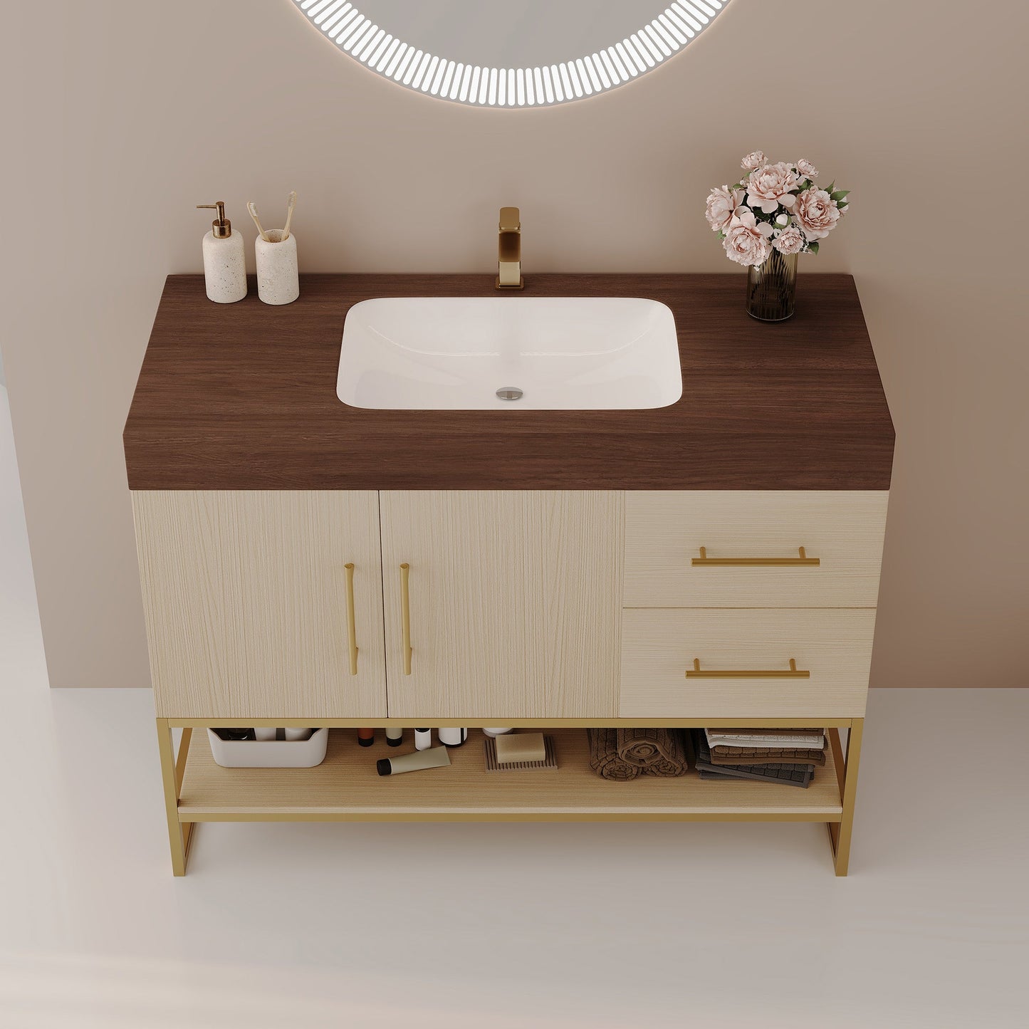36" Modern Free-Standing Bathroom Vanity with Seamless Ceramic Sink & Sintered Stone Top