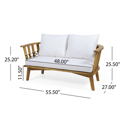 2-Person Outdoor Acacia Wood Patio Seating Group with Cushions and Coffee Table