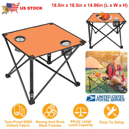Portable Folding Camping Table with Cup Holders & Carry Bag