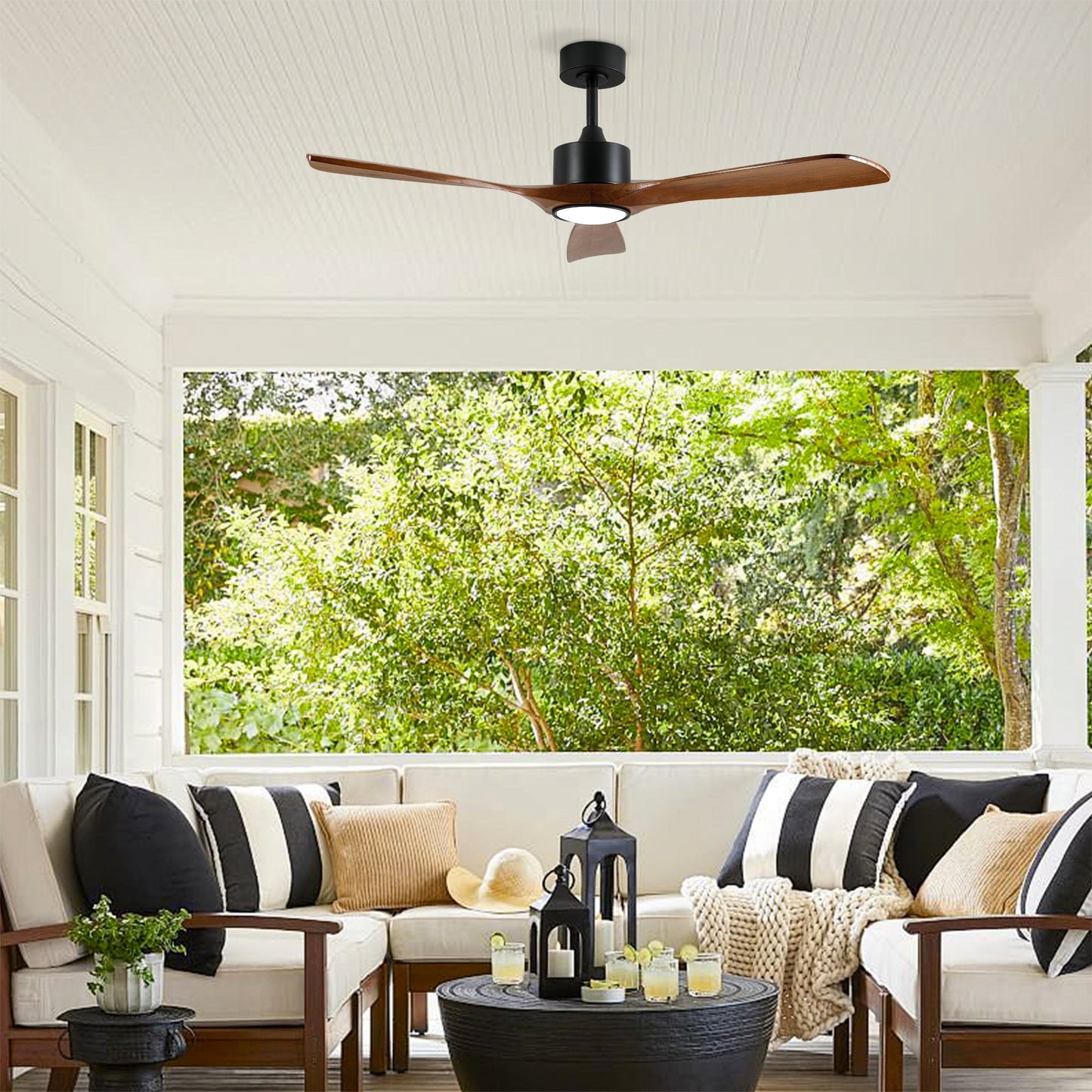 52 Inch Solid Wood Ceiling Fan with Light Kit and Remote Control