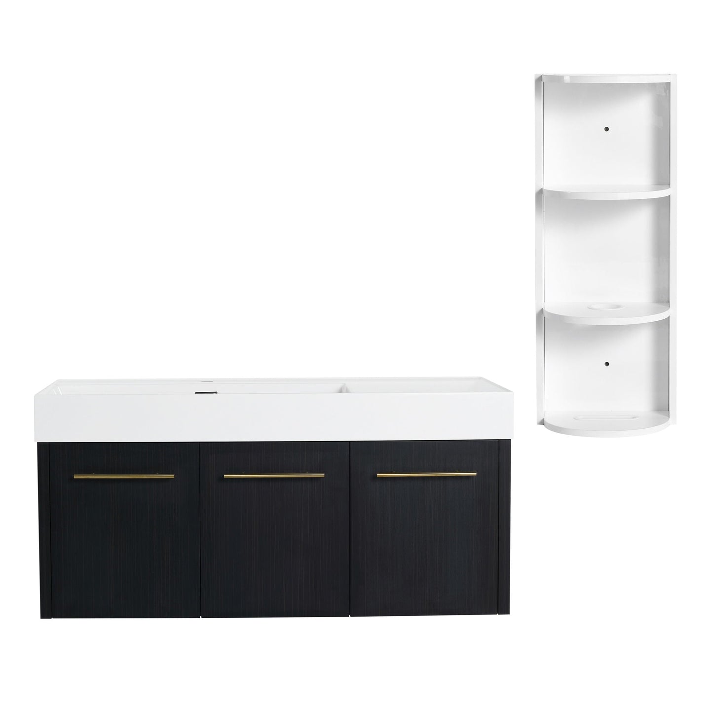 Modern Chestnut Wall Mounted Bathroom Vanity With Left Resin Sink And Storage Rack - Black Chestnut