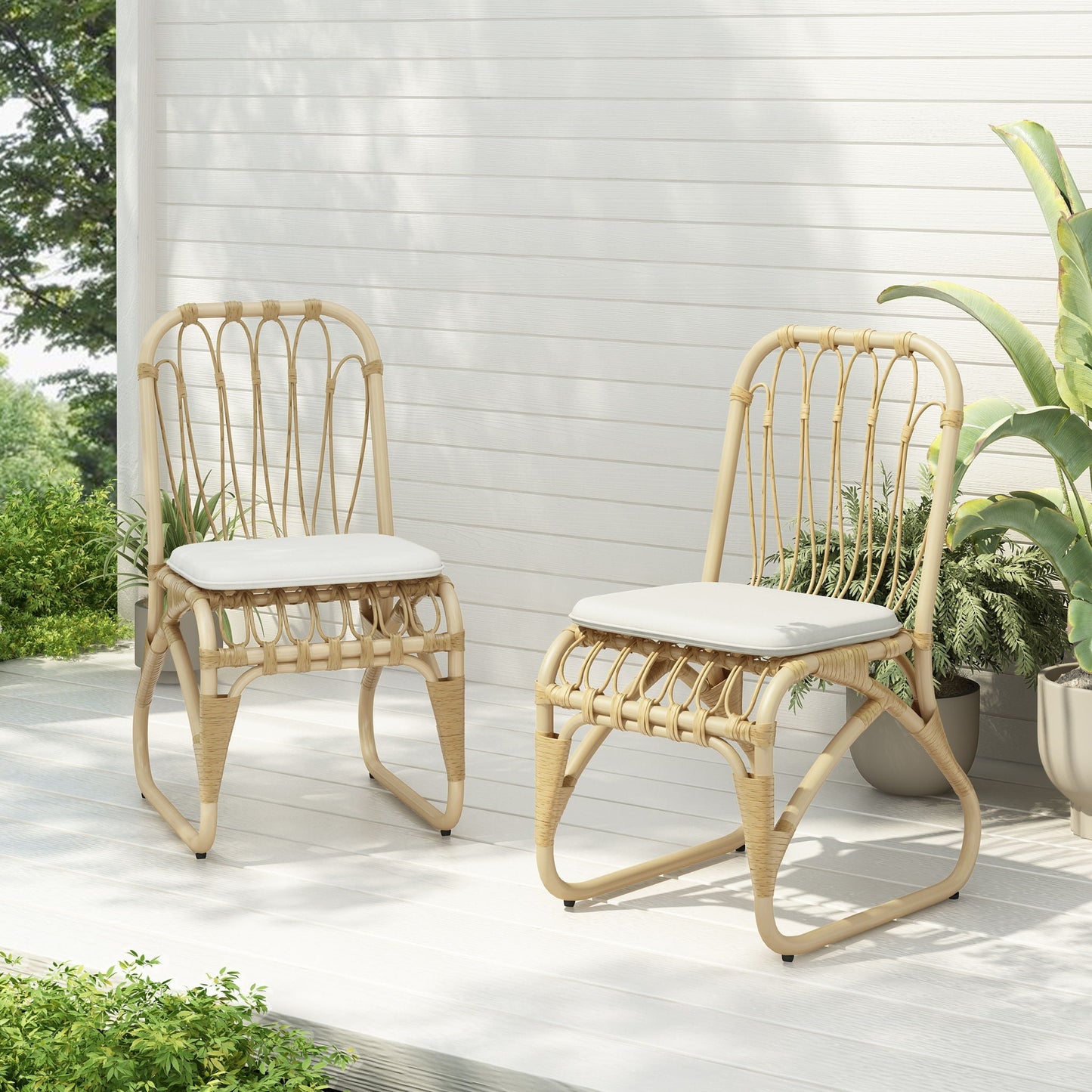Outdoor Wicker Dining Chairs With Washable Cushions (Set of 2)
