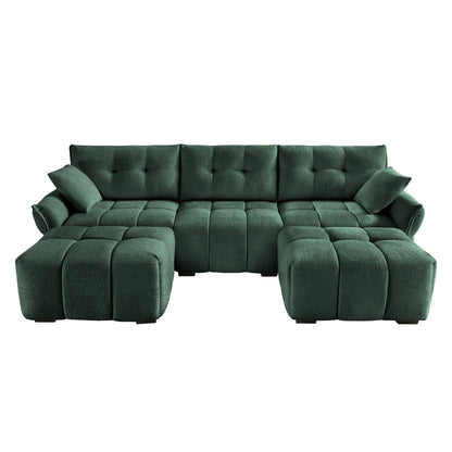 3 Seater Sofa Set With Ottoman And Throw Pillows