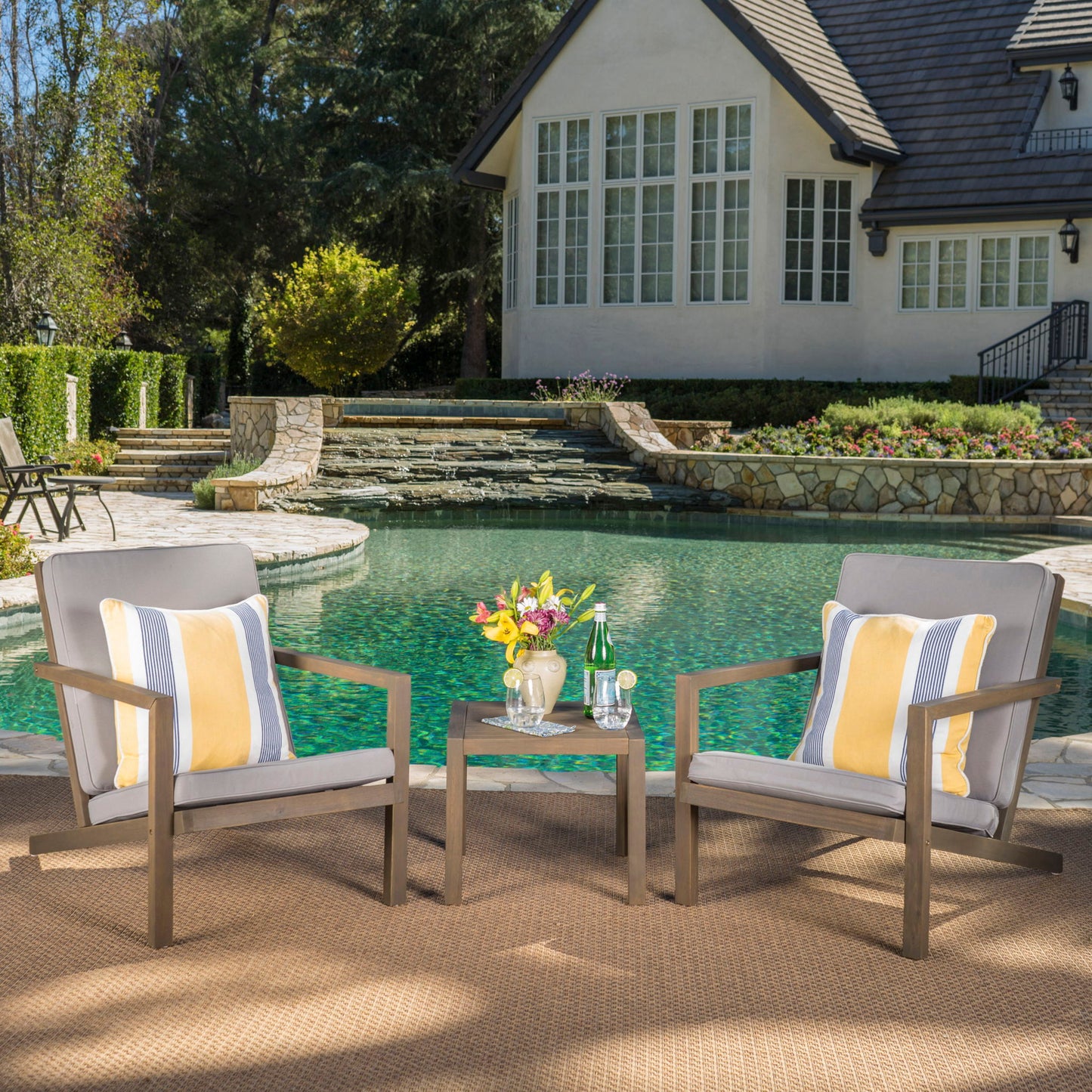 Celestaria 3-Piece Outdoor Chat Set with Adirondack Chairs, Cushions and Side Table