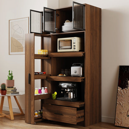 70.87" Tall Kitchen Pantry Cabinet with Multi-Tier Pull-Out Shelf