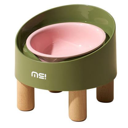 Cat Ceramic Food Basin High Foot Oblique Mouth Neck Protection Bowl Anti-tumble