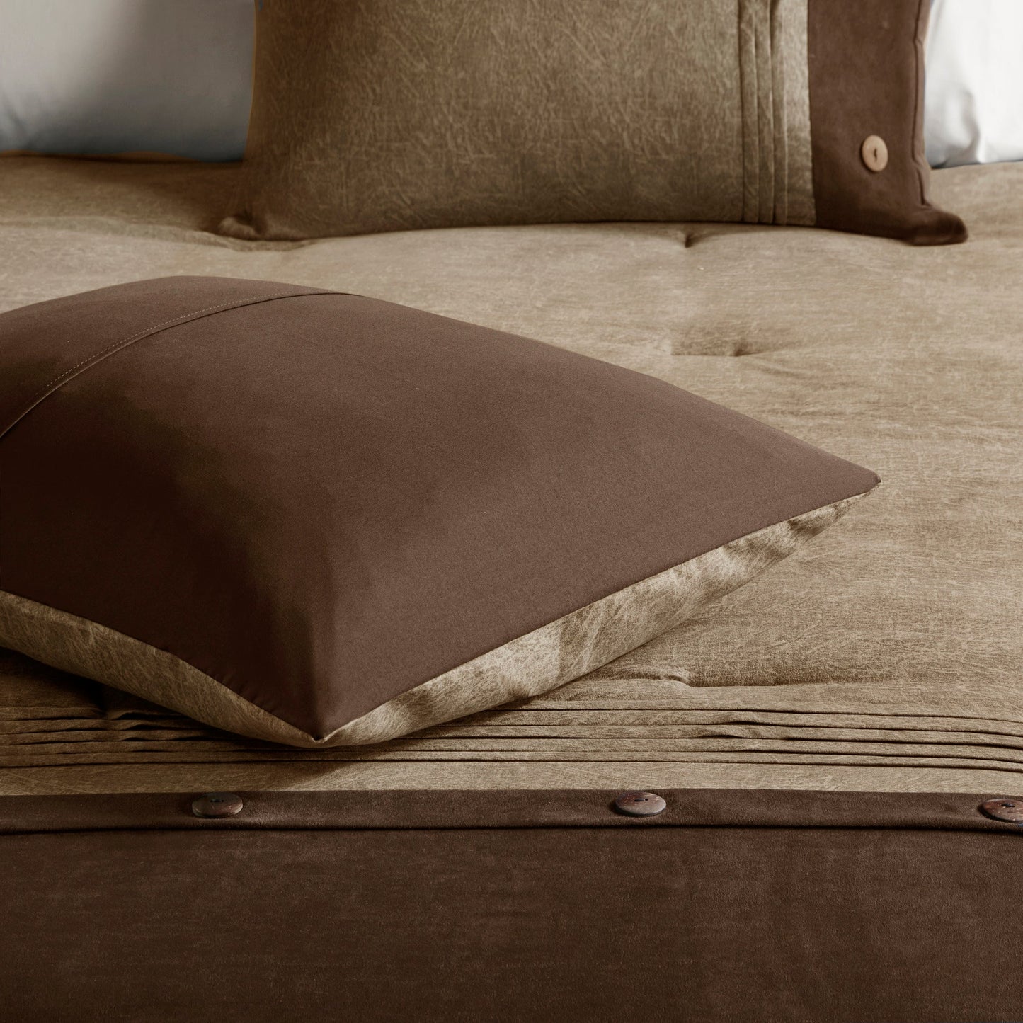 7 Piece Faux Suede Comforter Set Brown California King