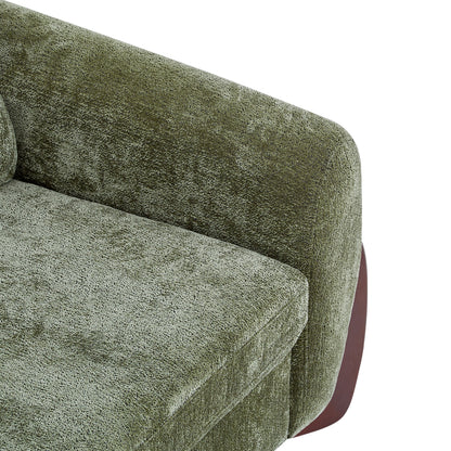 89"L Chenille Sofa with Wooden Legs – Olive