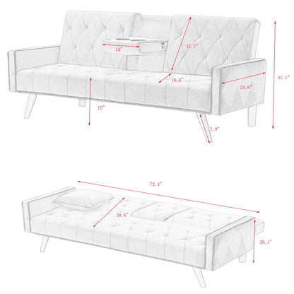 Sofa Bed With Nail Head Trim And Cup Holders - Pink