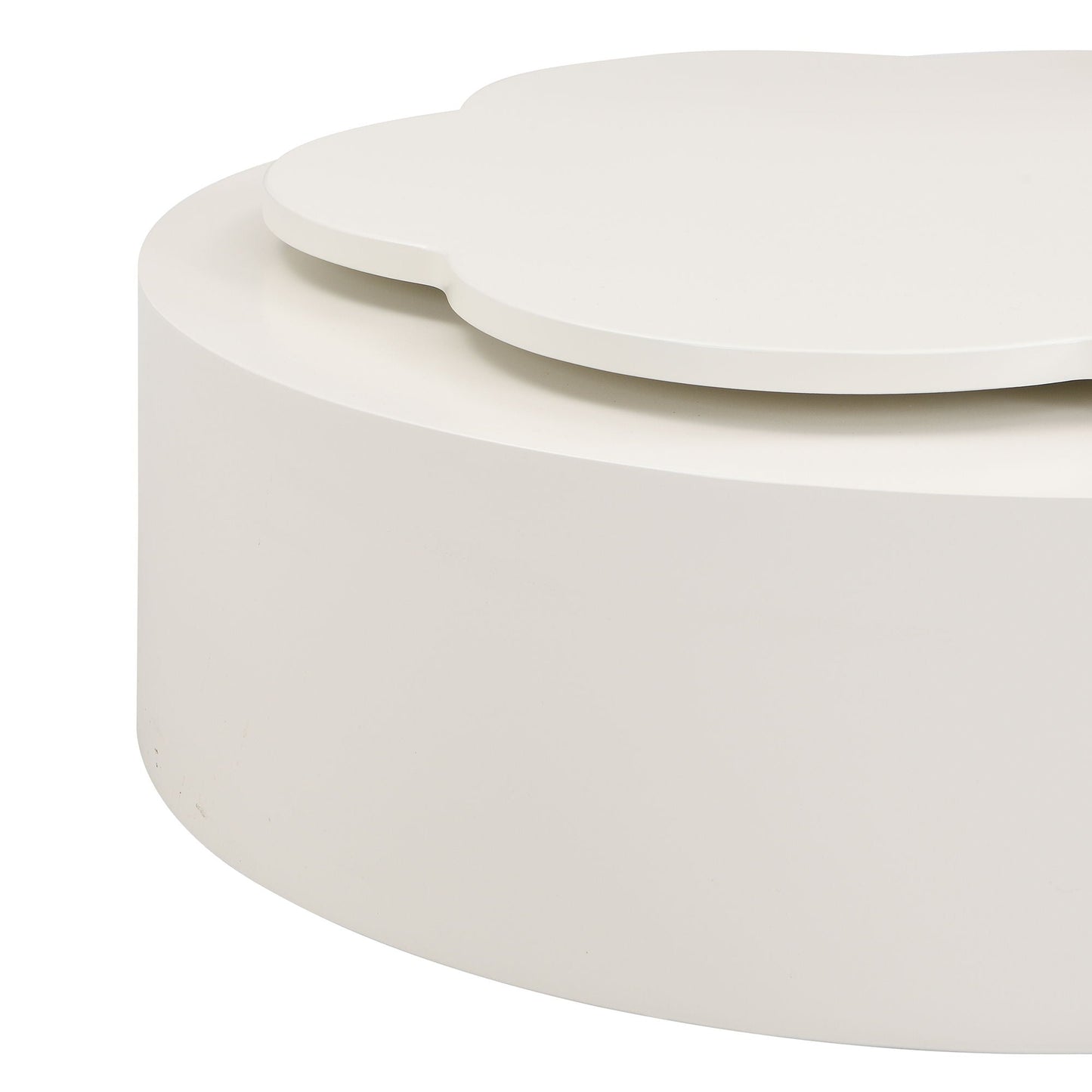 Modern Round Coffee Table (Set of 2), 360 Degree Rotatable Flower Shaped Top With 2 Drawers, Top Circle Side Table End Table With Glass For Living Room - Off White