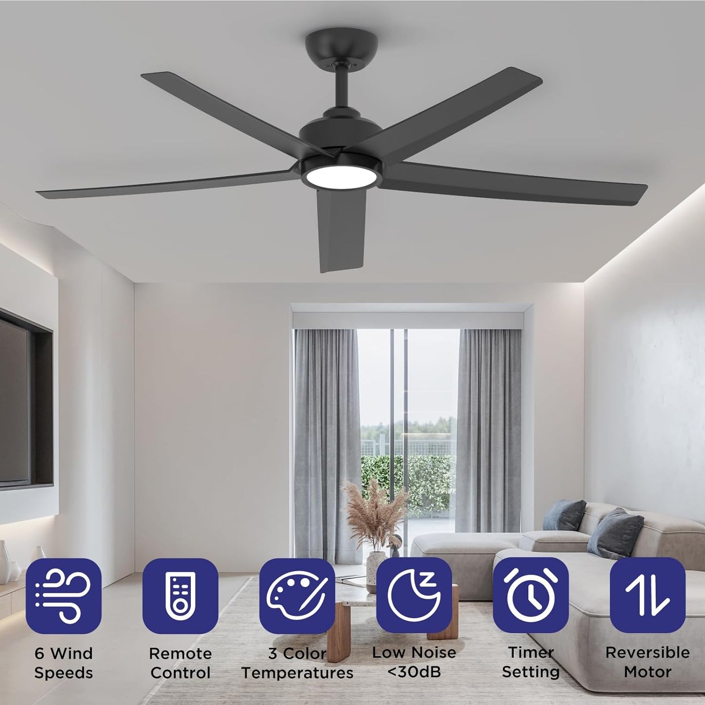52 Inch Ceiling Fans with Lights, Large Air Volume Ceiling Fans with Reversible Quiet DC Motor and Remote