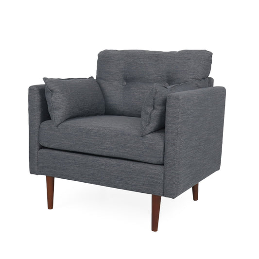 Enchantica Upholstered Fabric Club Chair with Button Tufting and 2 Accent Pillows
