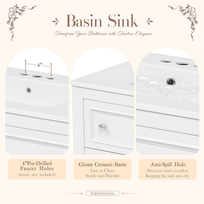 Bathroom Vanity With Medicine Cabinet, Storage Cabinet With 4 Drawers, Adjustable Shelf Mirror