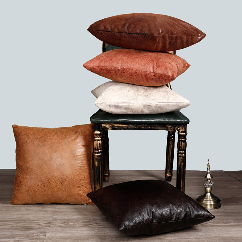 Retro Leather Sofa Pillowcase Cover With Gilded Backrest Cushion
