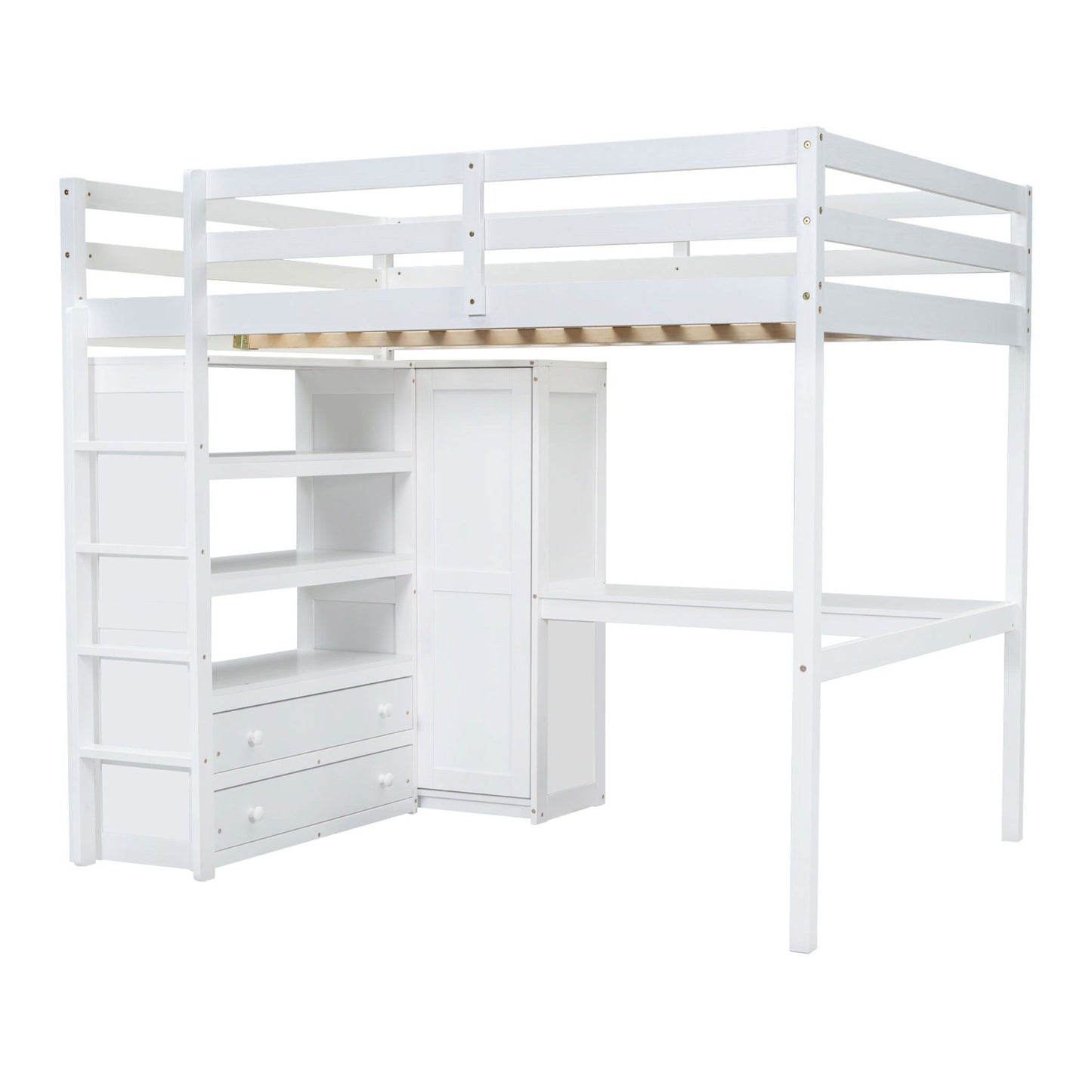Loft Bed With Built In Wardrobe, Desk, Shelves And Drawers