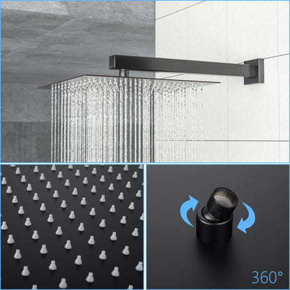 Square Shower System With Waterfall Tub Spout And Rough In Valve, Wall Mounted