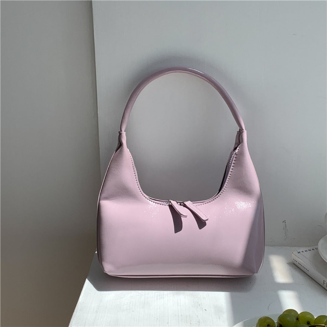 Designer retro crescent bag, small hobo bag, lacquered retro shoulder bag, female hobo handbag