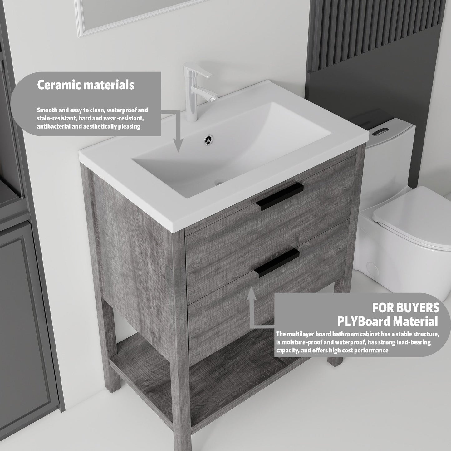 24 Inch Freestanding Bathroom Vanity with Sink