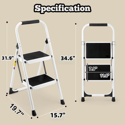 2 Step Ladder Folding Step Stool with Anti-Slip Wide Pedal