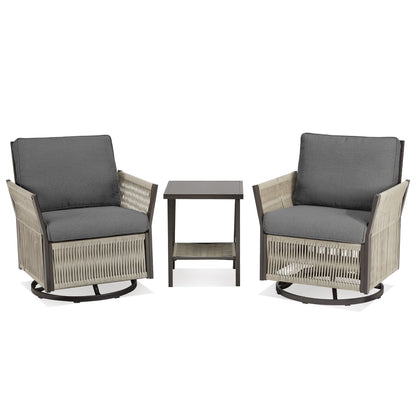 Swivel Outdoor Chairs Set of 2 with Side Table, 3 Pieces Wicker Furniture Set