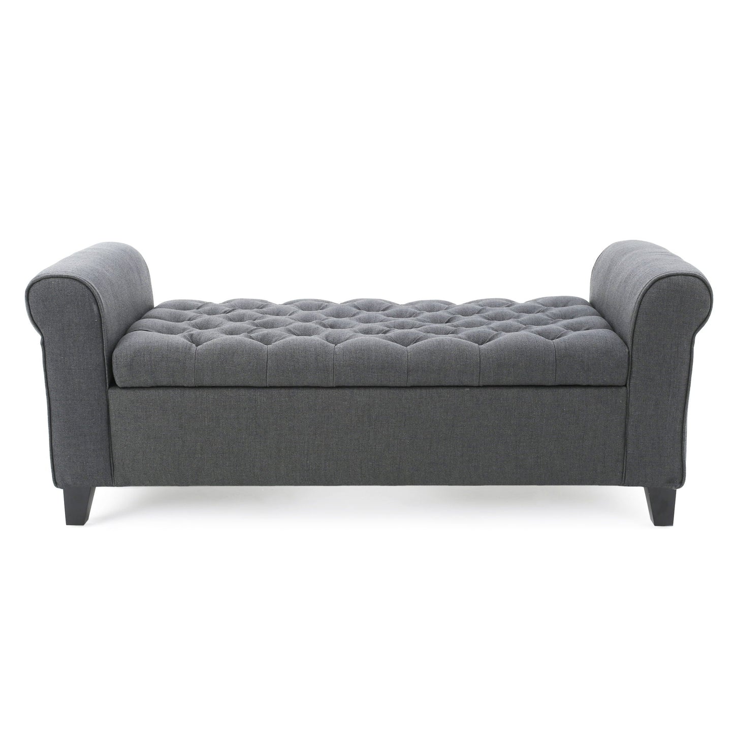 Hayes Contemporary Armed Storage Bench with Rolled Arms and Button Tufting