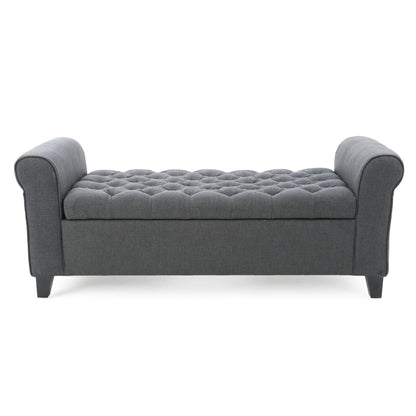 Hayes Contemporary Armed Storage Bench with Rolled Arms and Button Tufting