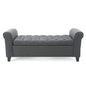 Hayes Contemporary Armed Storage Bench with Rolled Arms and Button Tufting