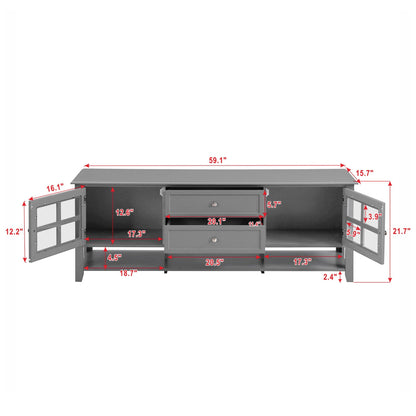 TV Stand, Entertainment Center With Dual Drawers And Hidden Storage, Cabinet With Soft Closing Doors And Sleek Panel Design