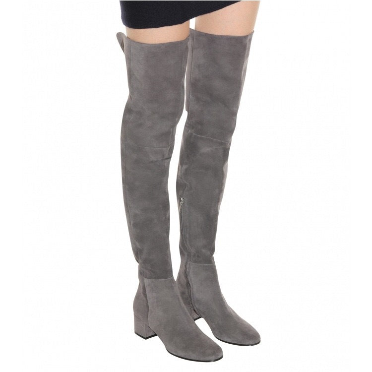 Above-the-knee Fashion Boots  European And American Style  Round Toe  Mid-height  Chunky Heel