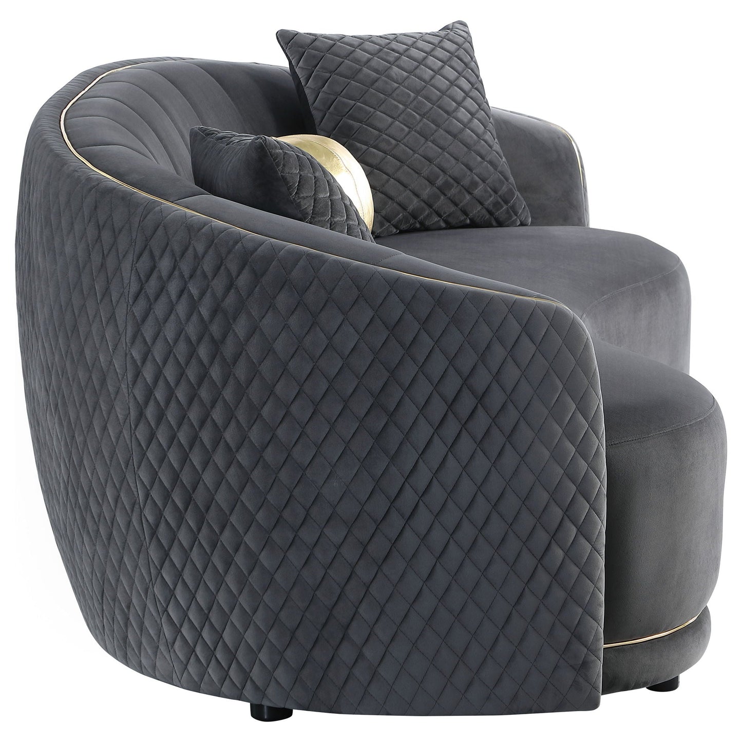 Luxe Upholstered Curved Sofa With Trim And Diamond Quilting - Dark Gray