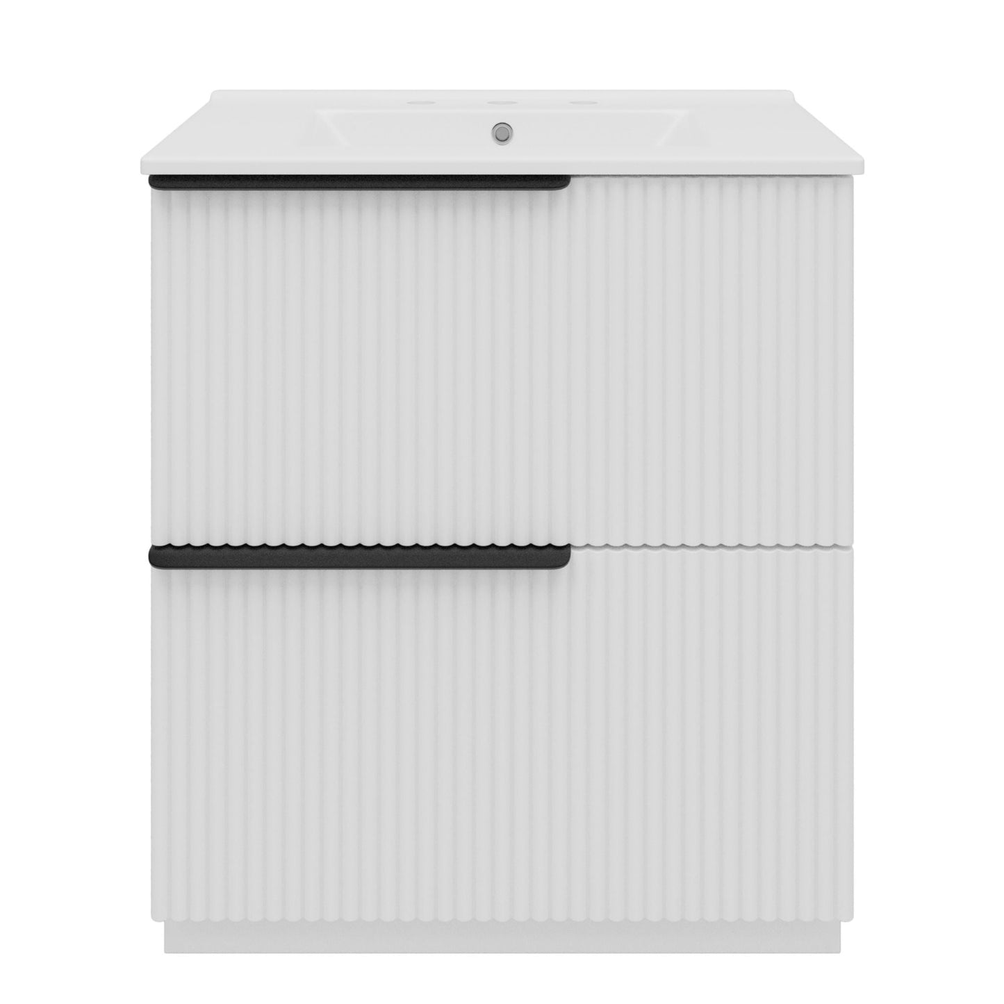 Fluted Bathroom Vanity With Ceramic Sink, Freestanding Cabinet