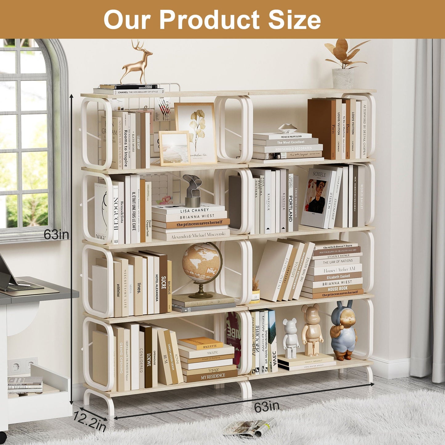 5 Tier Industrial Bookshelf, Tall Bookcase With Open Design, Vintage Storage Organizer