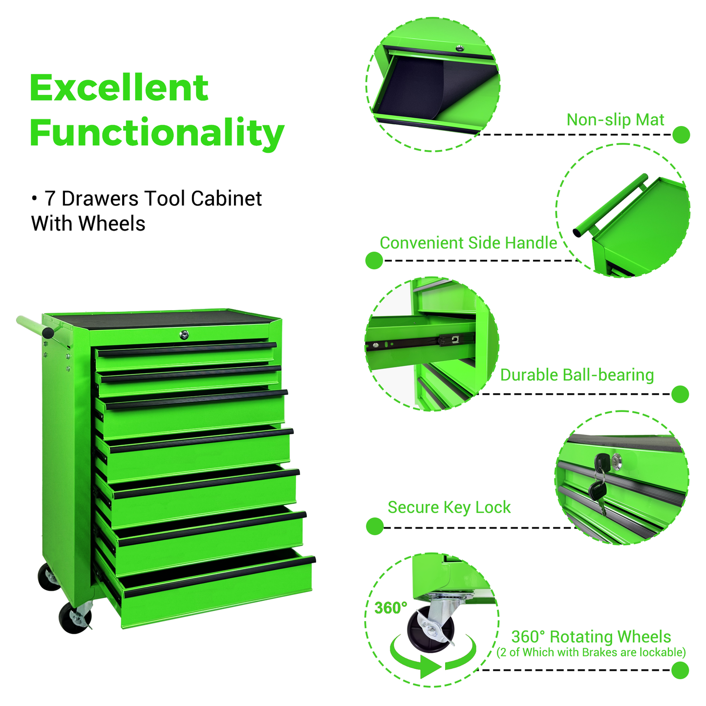 Rolling Metal Tool Chest with 7 Drawers, 20" Steel Organizer