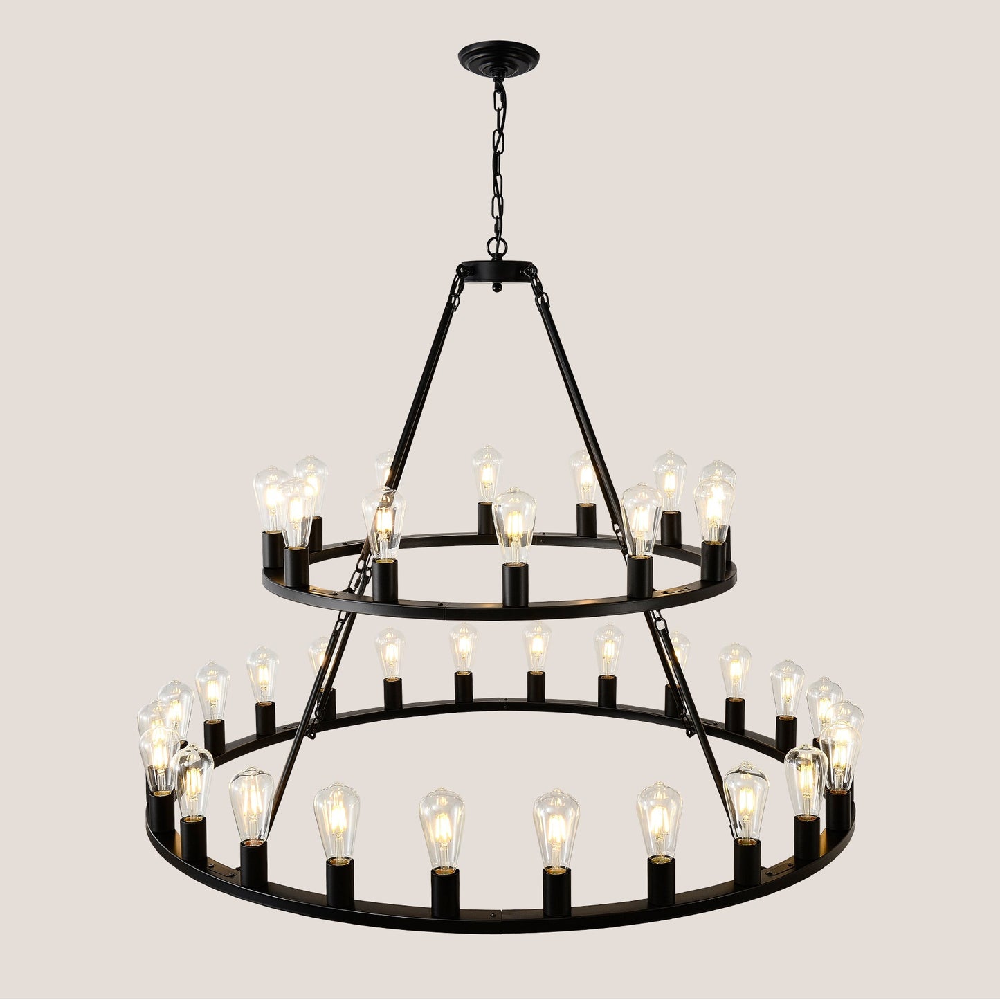 52 Inch Black Wagon Wheel Chandelier, 36-Lights
