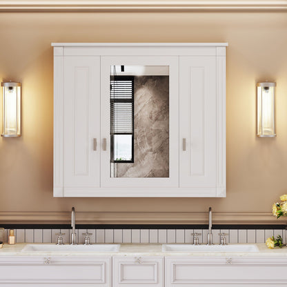 Wall Mounted Bathroom Cabinet With Mirror And 5 Shelves, Rectangular Design