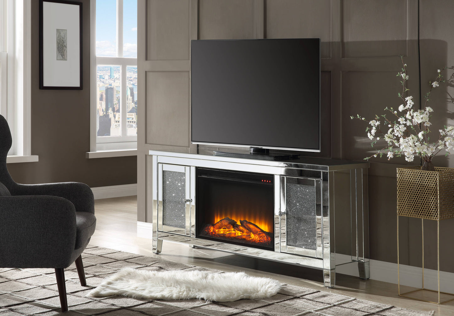 Noralie TV Stand with LED Electric Fireplace