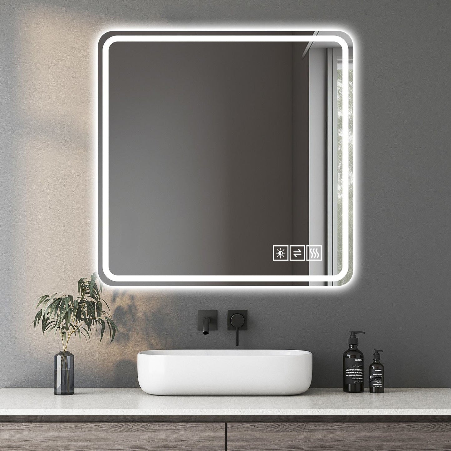 LED Bathroom Mirror with Anti-Fog, Rust Resistance, and Tri-Color Lighting