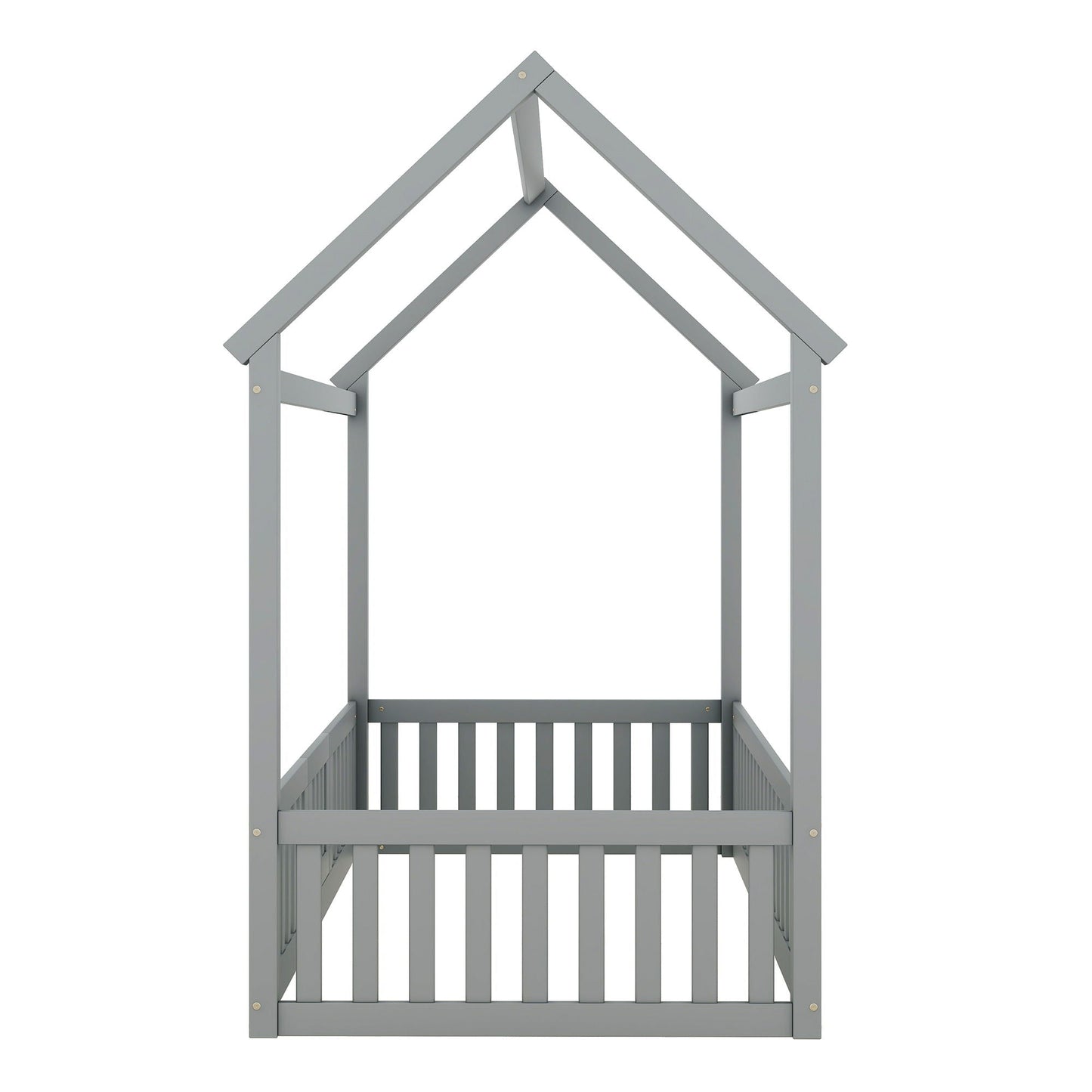 Wood House Bed With Fence And Door
