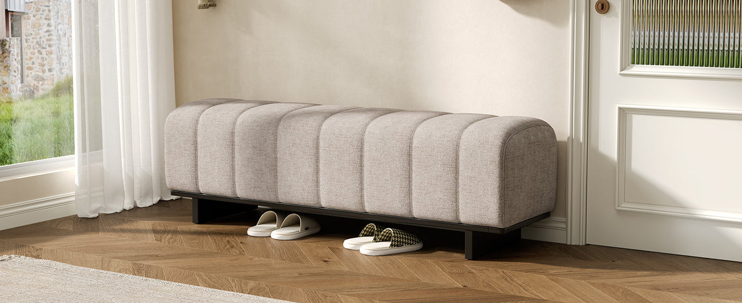 Indoor Dining Bench in Oatmeal Chenille Fabric with Rubber Wood Legs