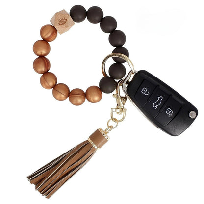 PU Tassel Keychain Women's Bag charm Silicone Beaded Keychain Wristlet Key Ring Bracelet Cute Car Key Chain Holder for Women Girls
