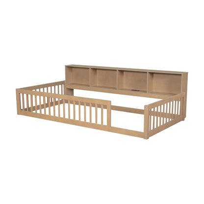 Floor Bed With Storage Cabinets And USB Ports