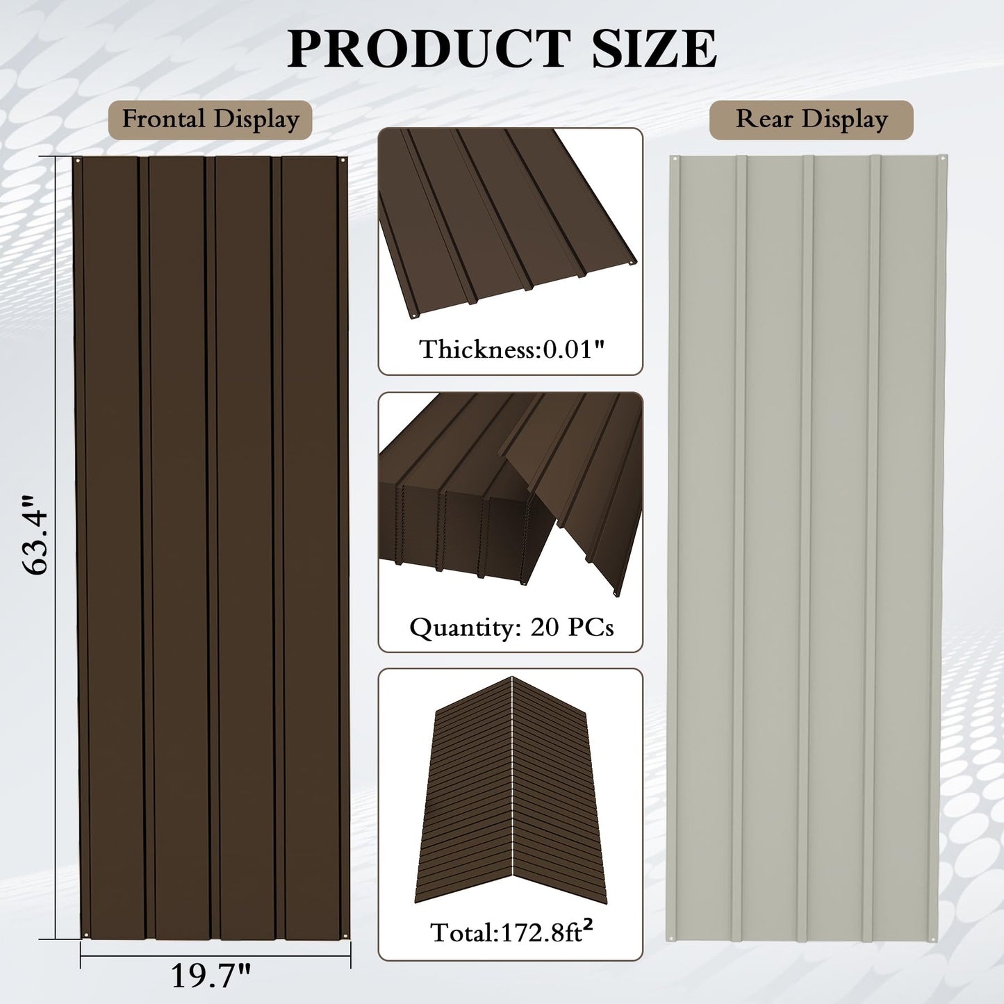 20 Pcs Metal Roofing Panels, Galvanized Steel, Waterproof, Heavy Duty
