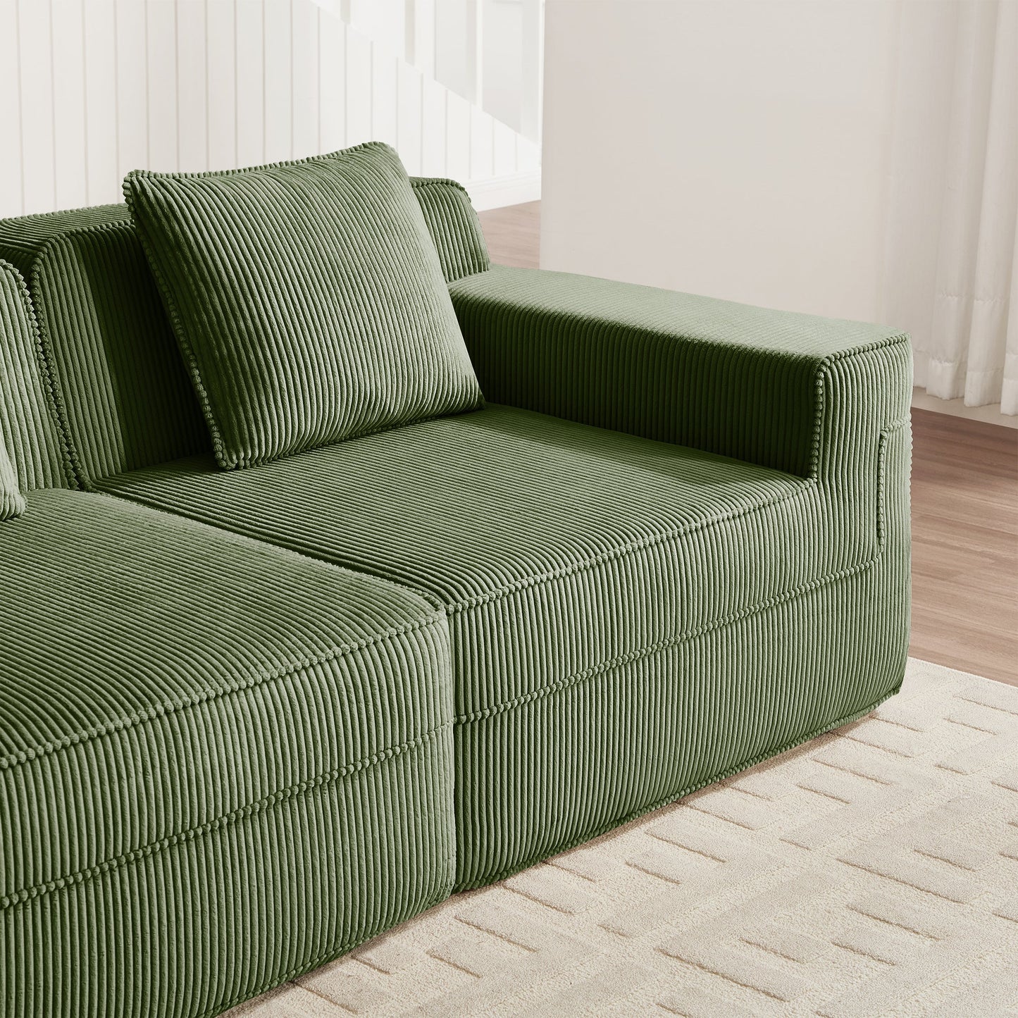 Armless Sofa with Pillow - Green Corduroy